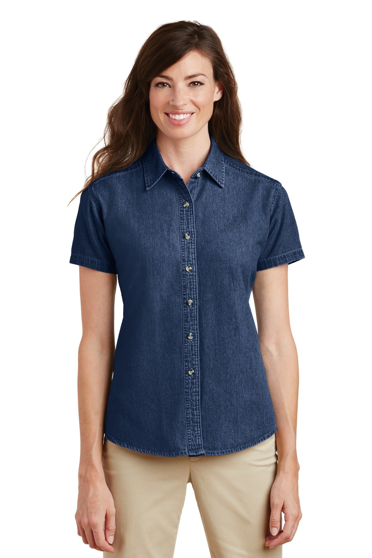Port & Co™ Women's Short Sleeve Value Denim Shirt.  LSP11