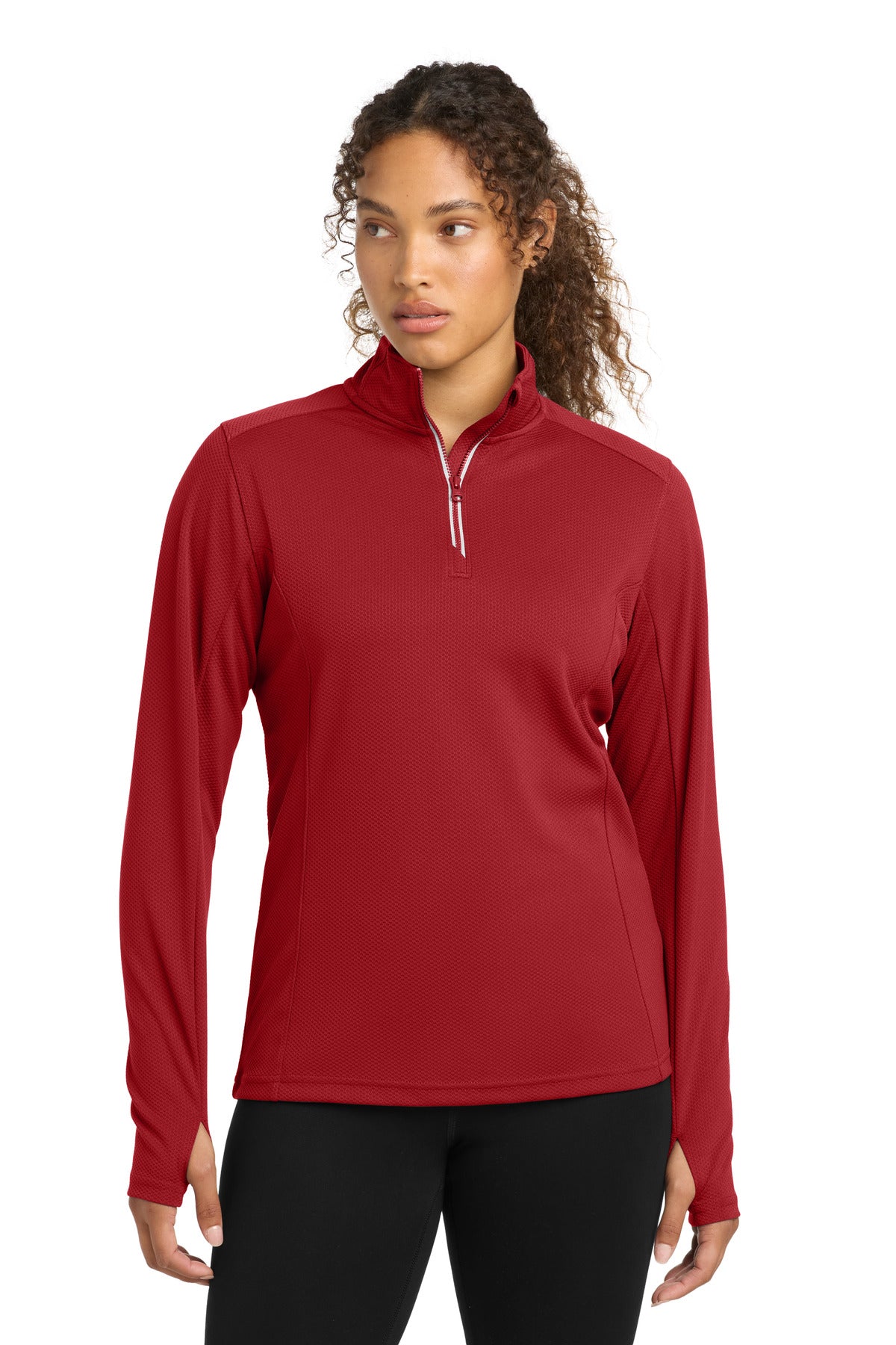 Sport-Tek® Women's Sport-Wick® Textured 1/4-Zip Pullover.  LST860
