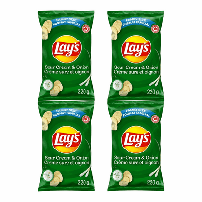 Lay's Sour Cream & Onion Flavored Chips - Gluten Free | Crispy Potato Snack | 7.75 oz (220g)