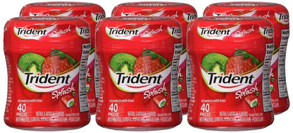 Trident Splash Strawberry Kiwi Sugar-Free Chewing Gum – 6 Bottles, 40 Pieces Each